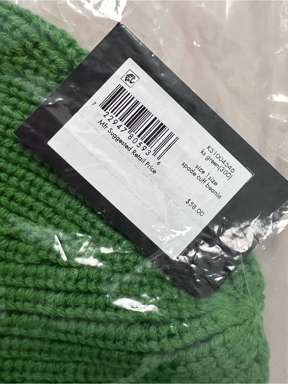 Kate Spade green Spade Cuff Beanie
